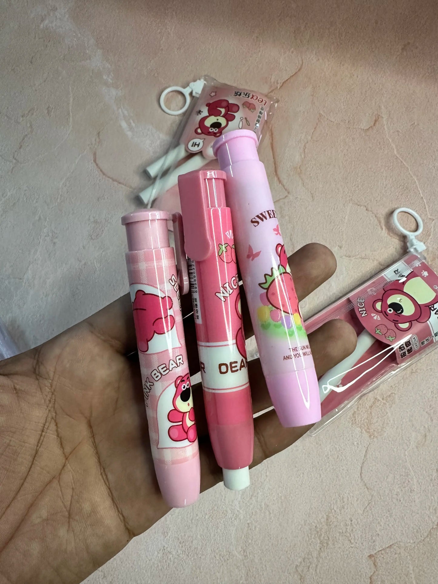 Kawaii Pink Bear Push Eraser