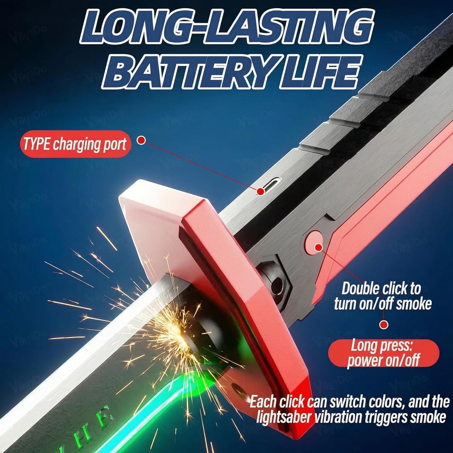 Sparkling LED Katana Sword - Lights, Spark, Battle Sound and Smoke